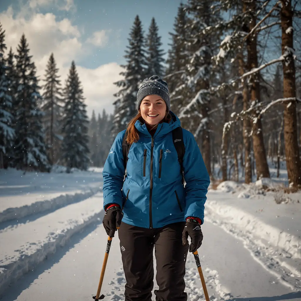 Private snowshoeing lesson with a guide, learning with concentration