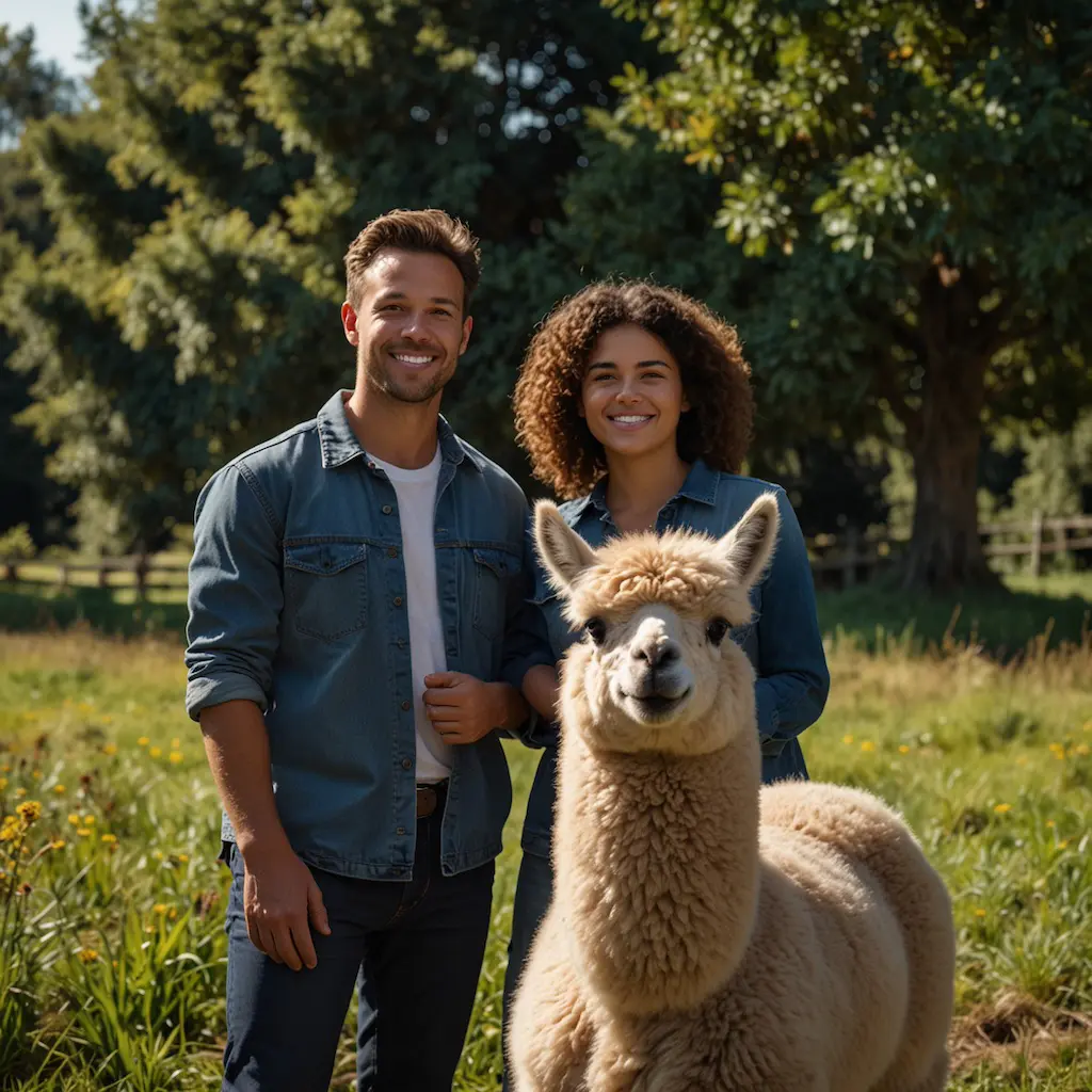 People on nature walks with alpacas, experiencing tranquility and joy