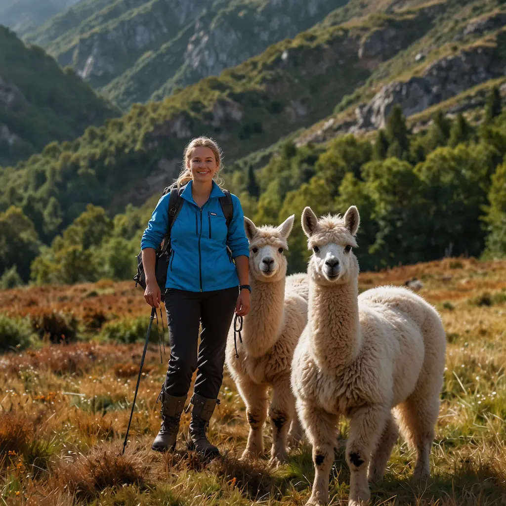 People on mountain hikes with alpacas, experiencing adventure and joy