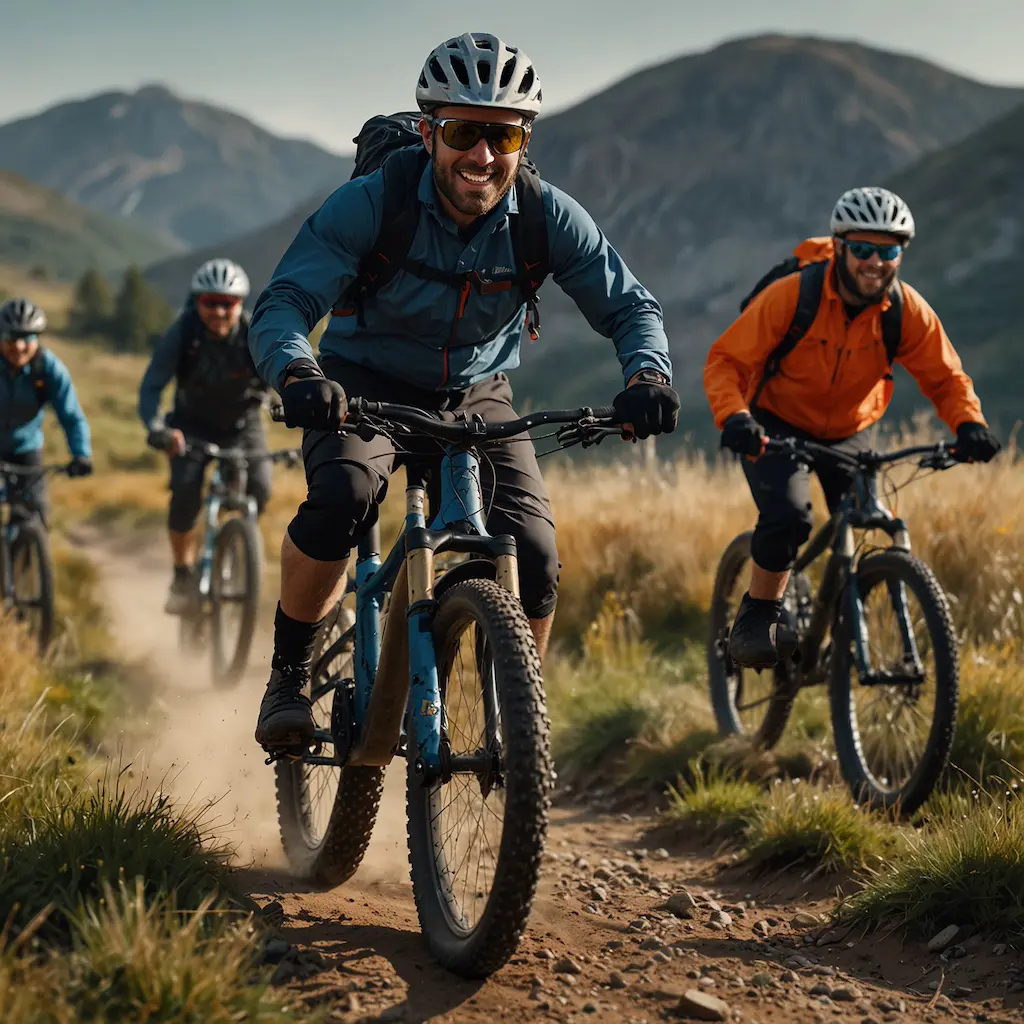 Corporate team enjoying e-biking with teamwork and concentration