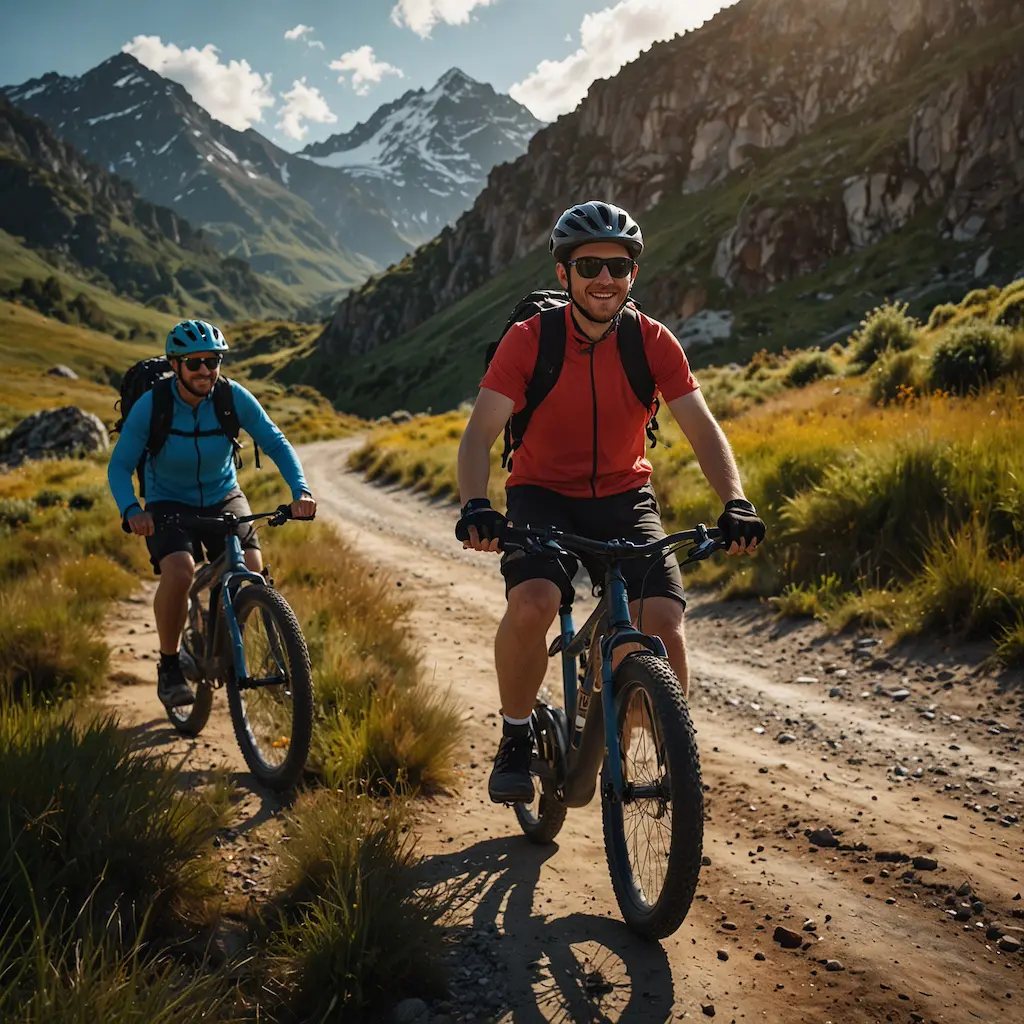 Group enjoying e-biking with joy and concentration