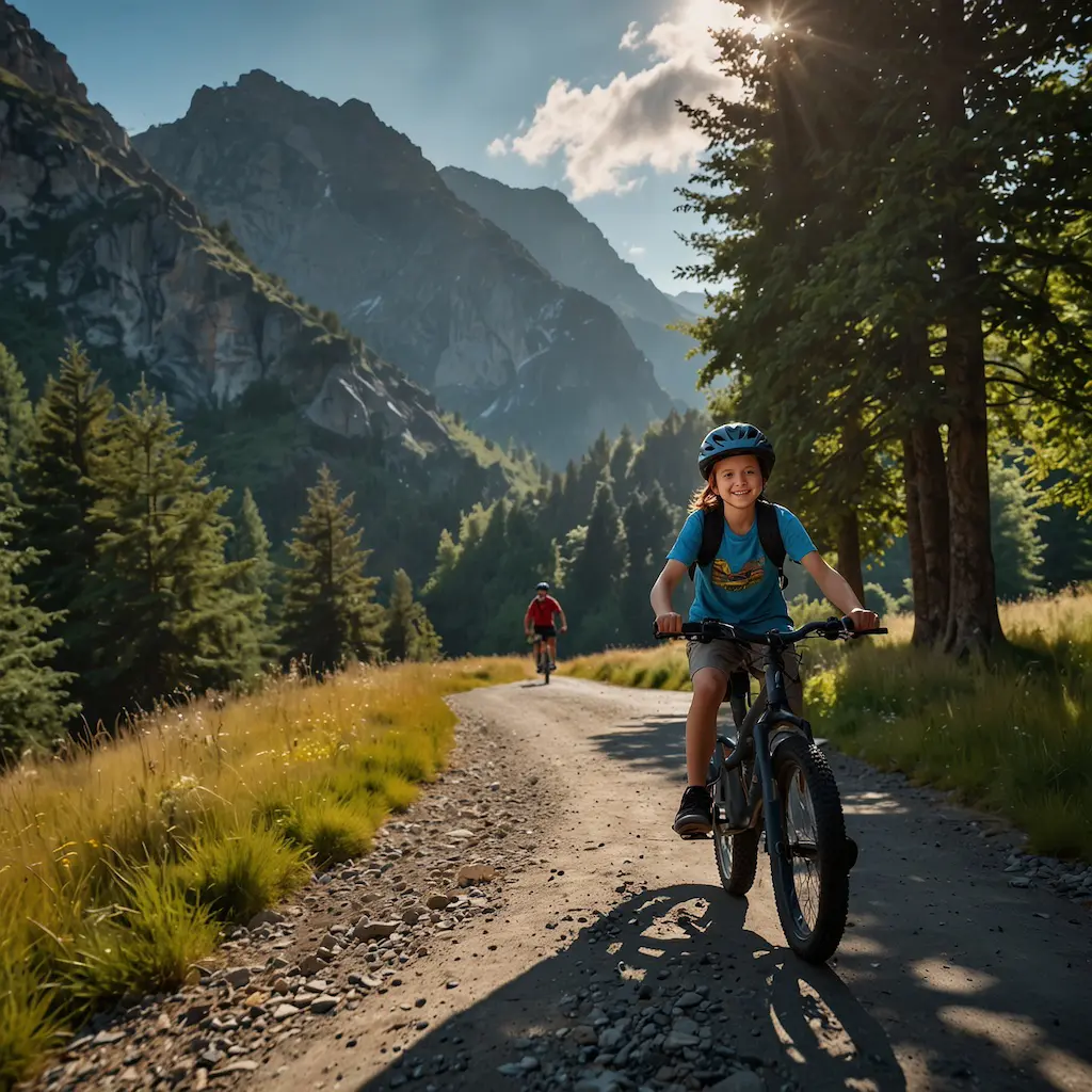 Children enjoying e-biking with joy and concentration