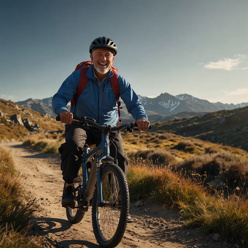 Seniors enjoying e-biking with joy and concentration