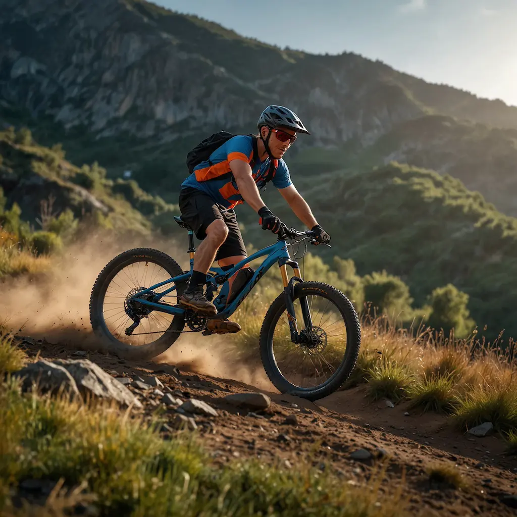 People engaging in technical e-biking with focus and excitement