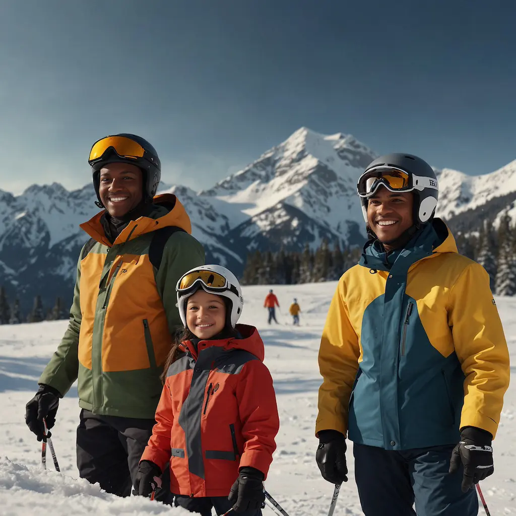 Family enjoying skiing with joy and concentration