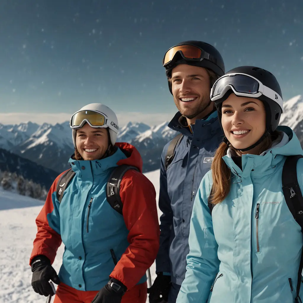 Beginners in a skiing course, learning with concentration