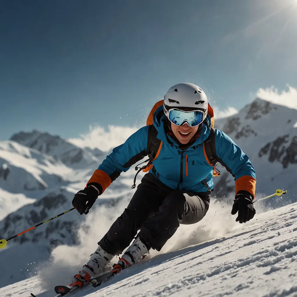 People freeride skiing with focus and excitement,
