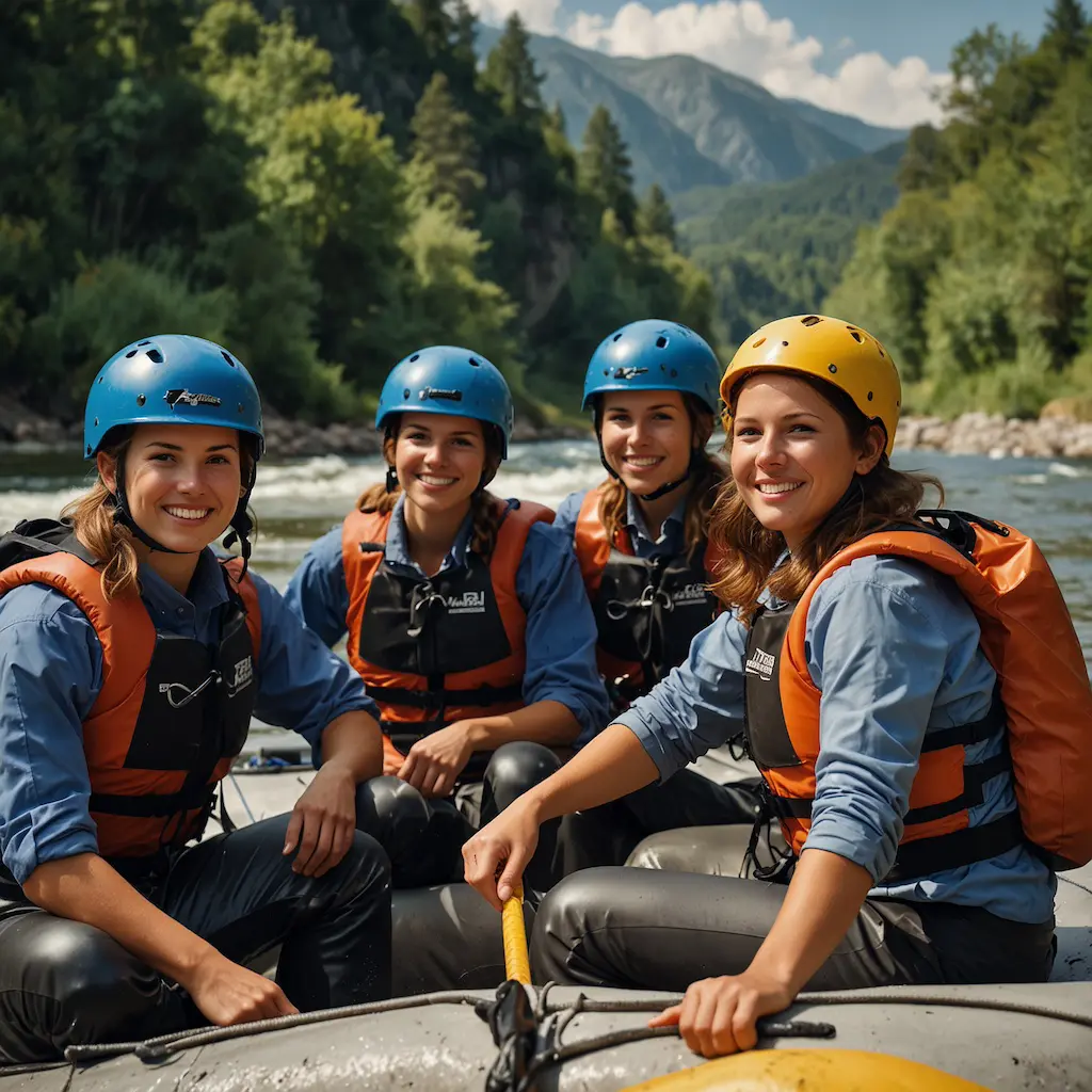 Beginners in a rafting course, learning with concentration