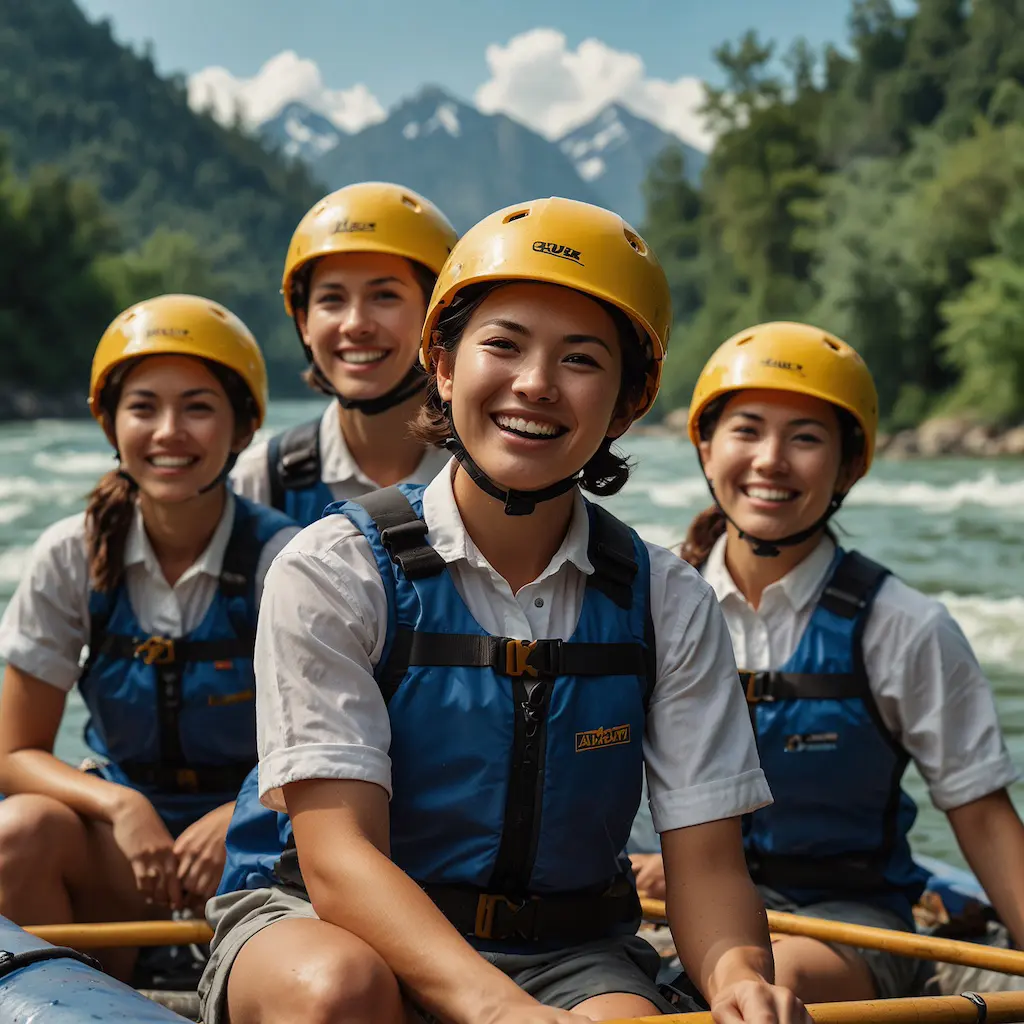 Advanced rafters in a course, focused and excited