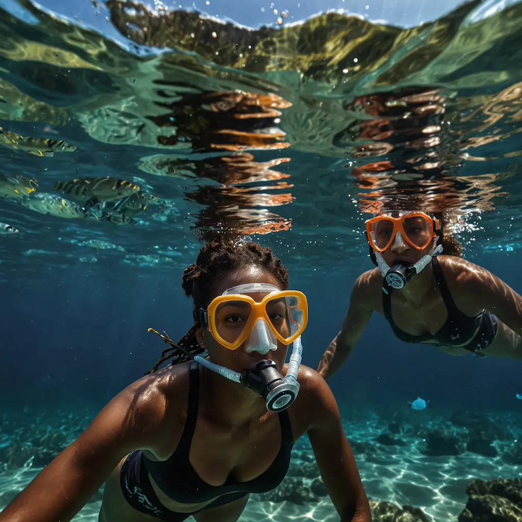 Group enjoying snorkeling with joy and concentration