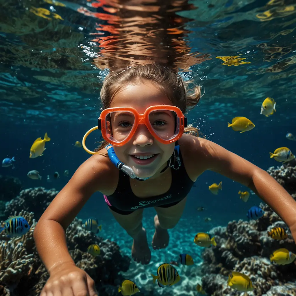 Children enjoying snorkeling with joy and concentration