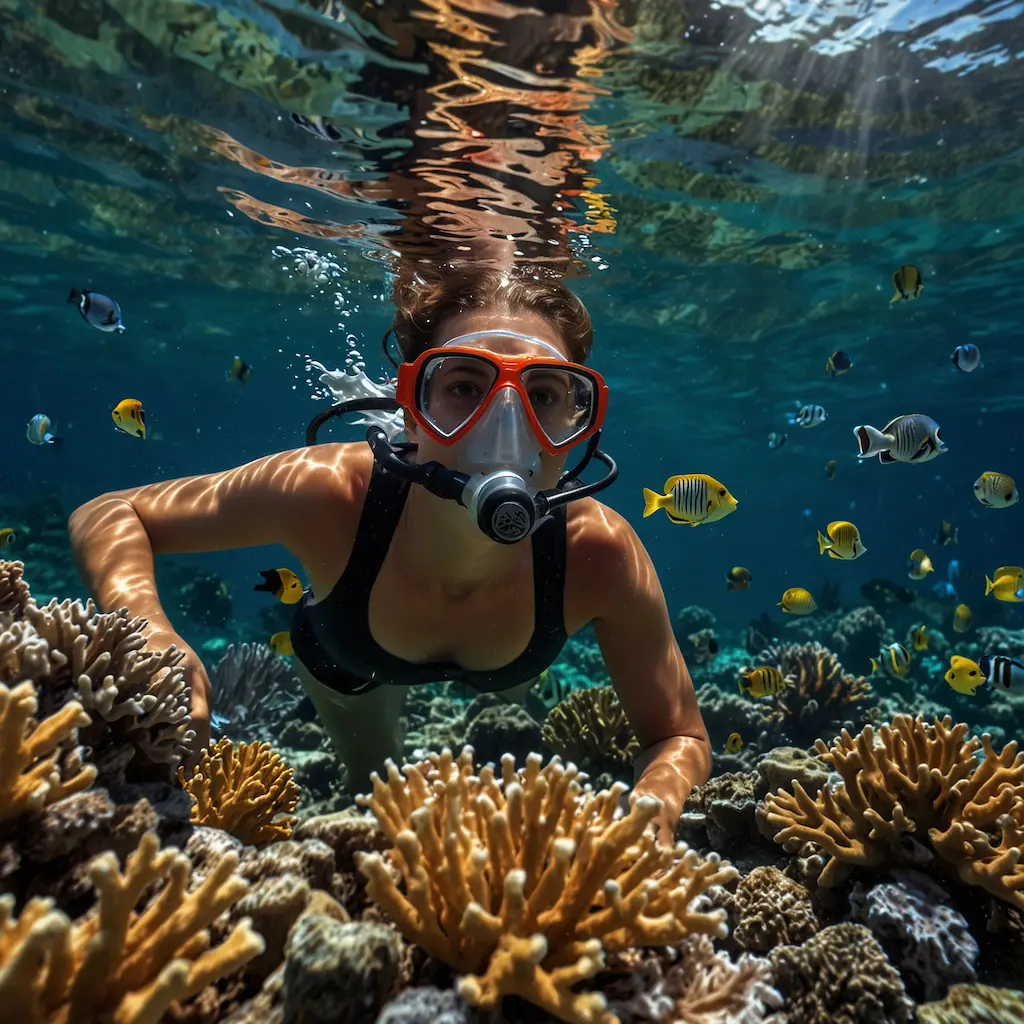 People snorkeling over vibrant coral reefs with wonder and excitement