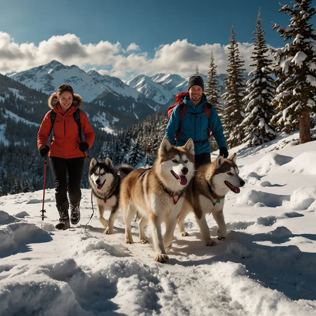 People enjoying husky hiking with joy and relaxation