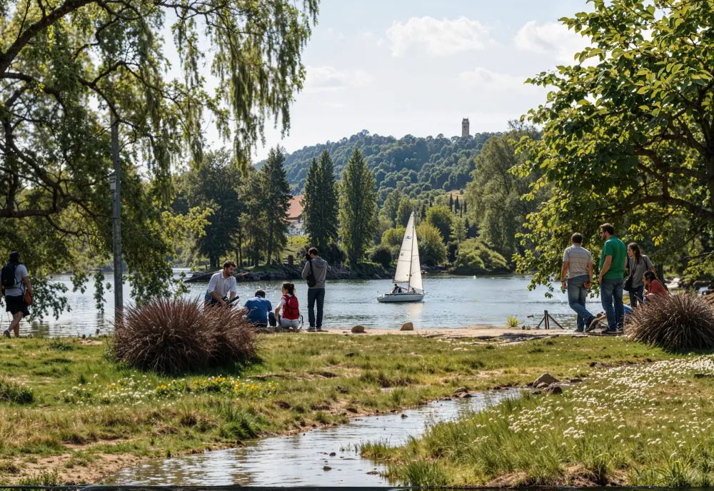 Segeln in Stuttgart am Max-Eyth-See an einem sonnigen Tag