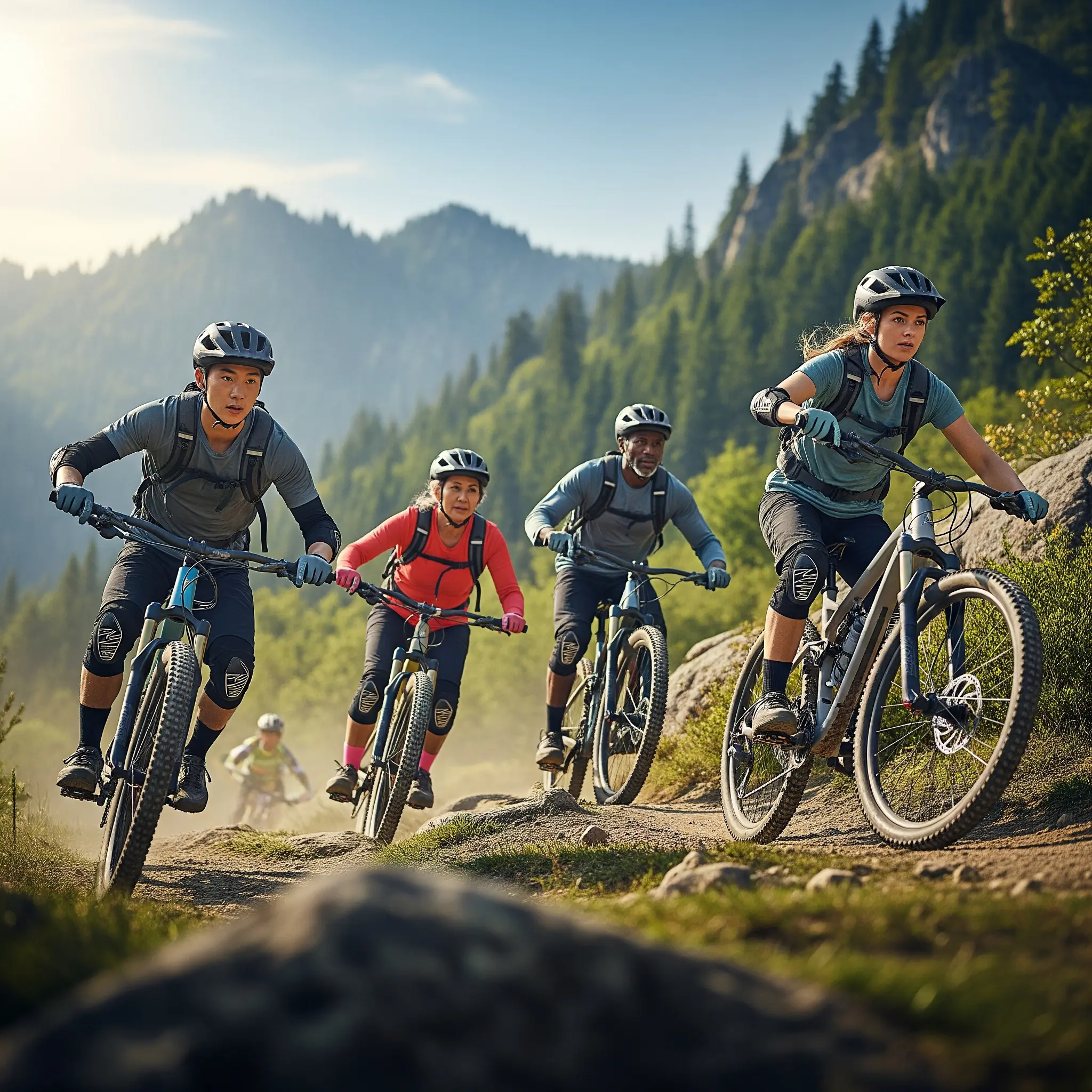 Menschen Enduro-Mountainbiking mit Fokus und Aufregung