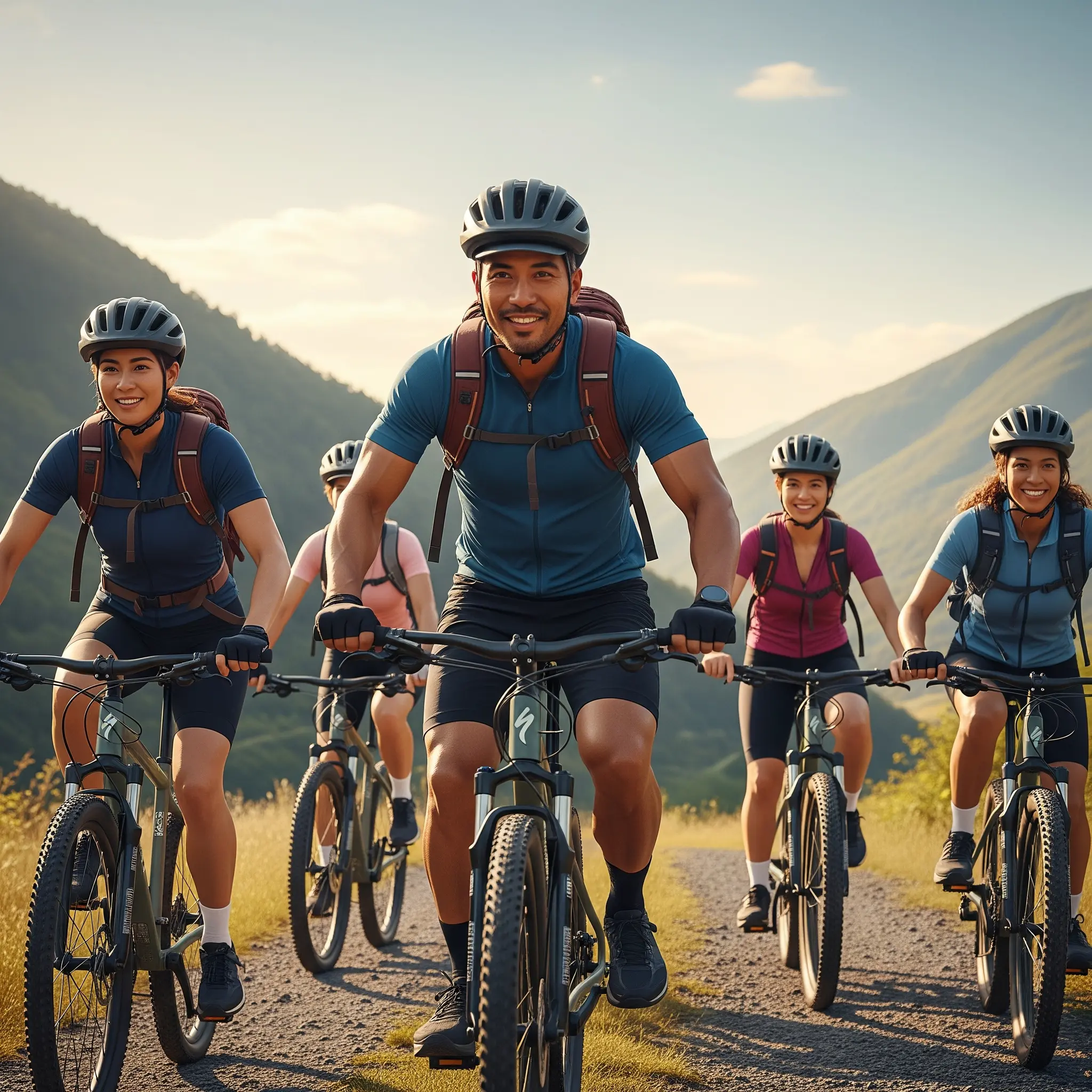 Die Gruppe genießt das Trekkingradfahren mit Freude und Konzentration