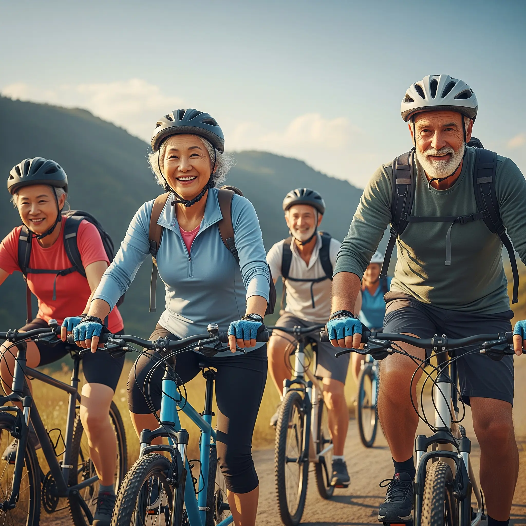 Senioren genießen das Trekkingradfahren mit Freude und Konzentration