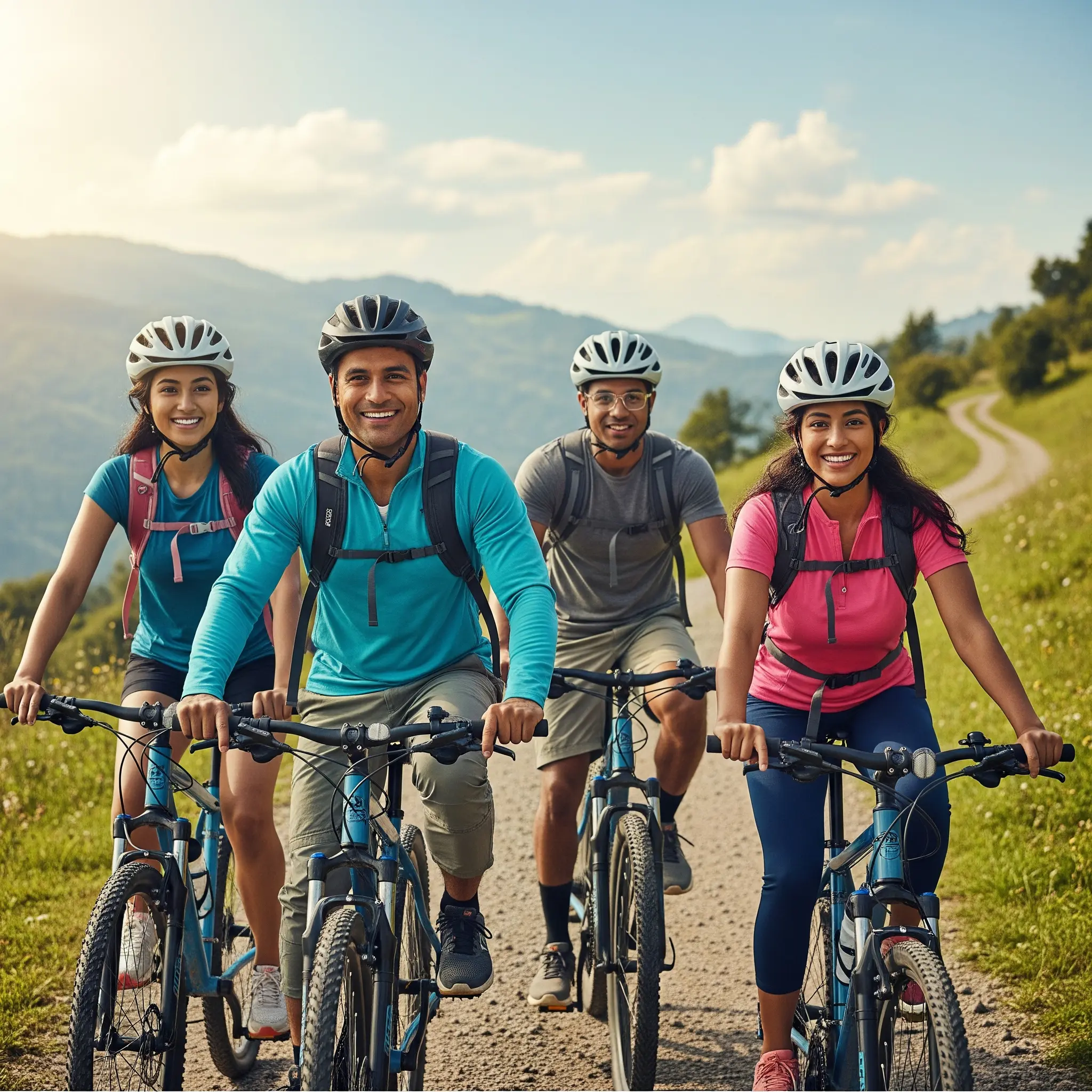 Paare, die mit Freude und Konzentration das Trekkingradfahren genießen