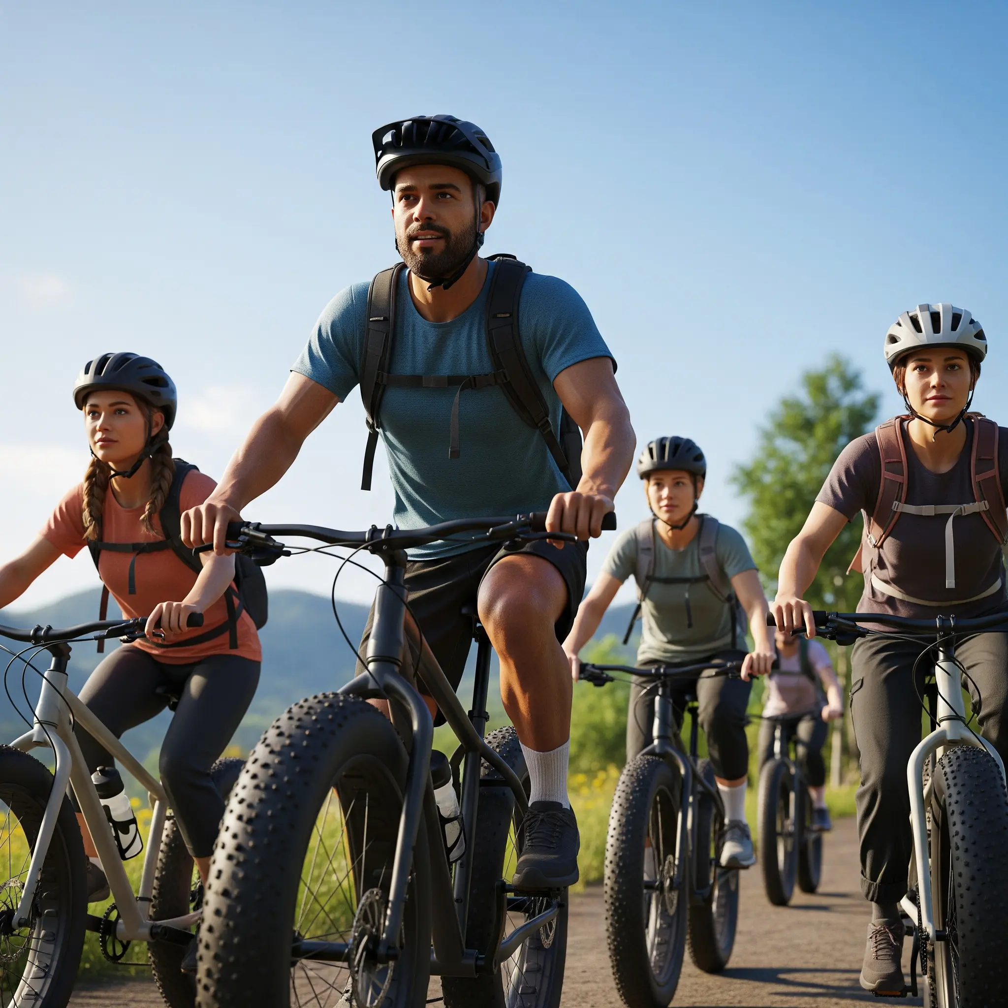 Die Gruppe genießt das Fatbiking mit Freude und Konzentration