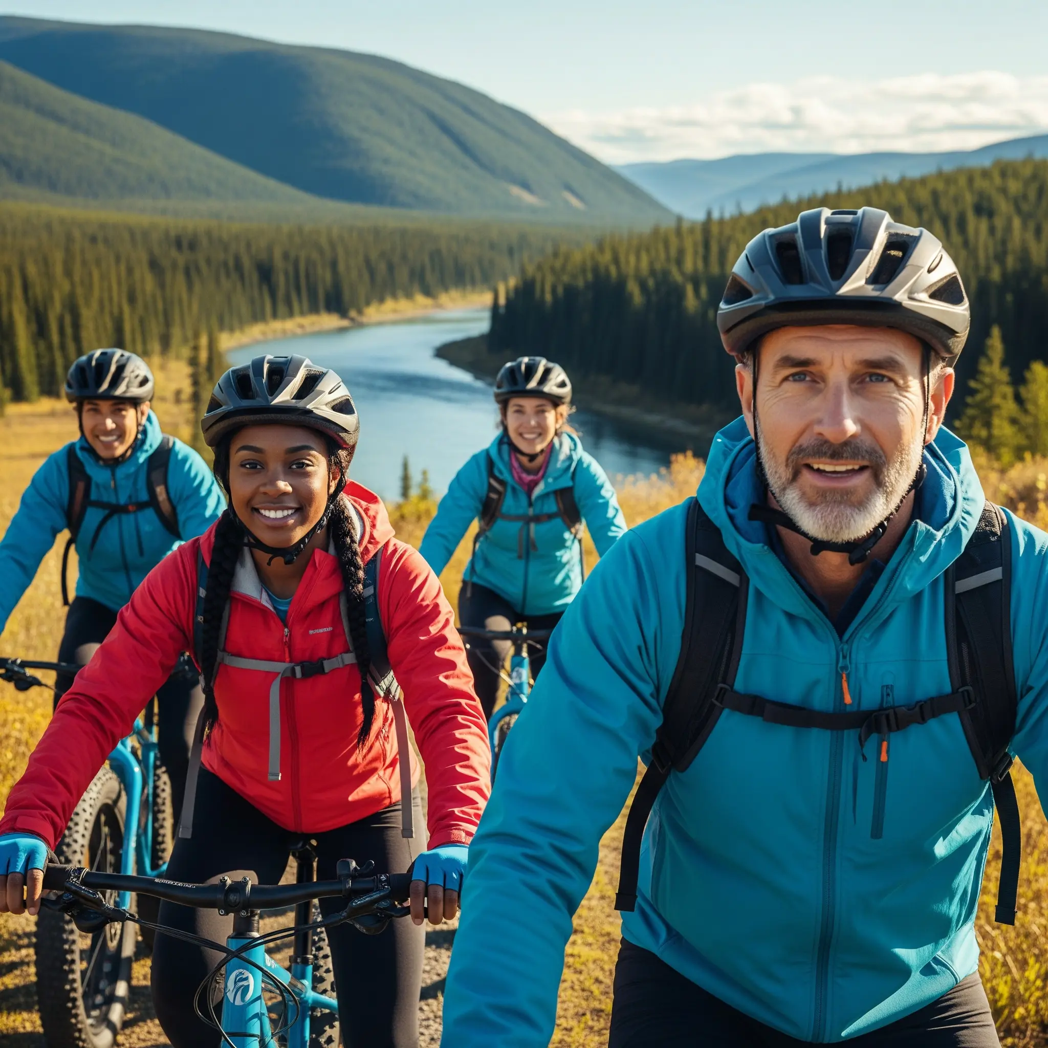 Teilnehmer an einer geführten Fatbike-Tour, die mit Begeisterung erkundet wird