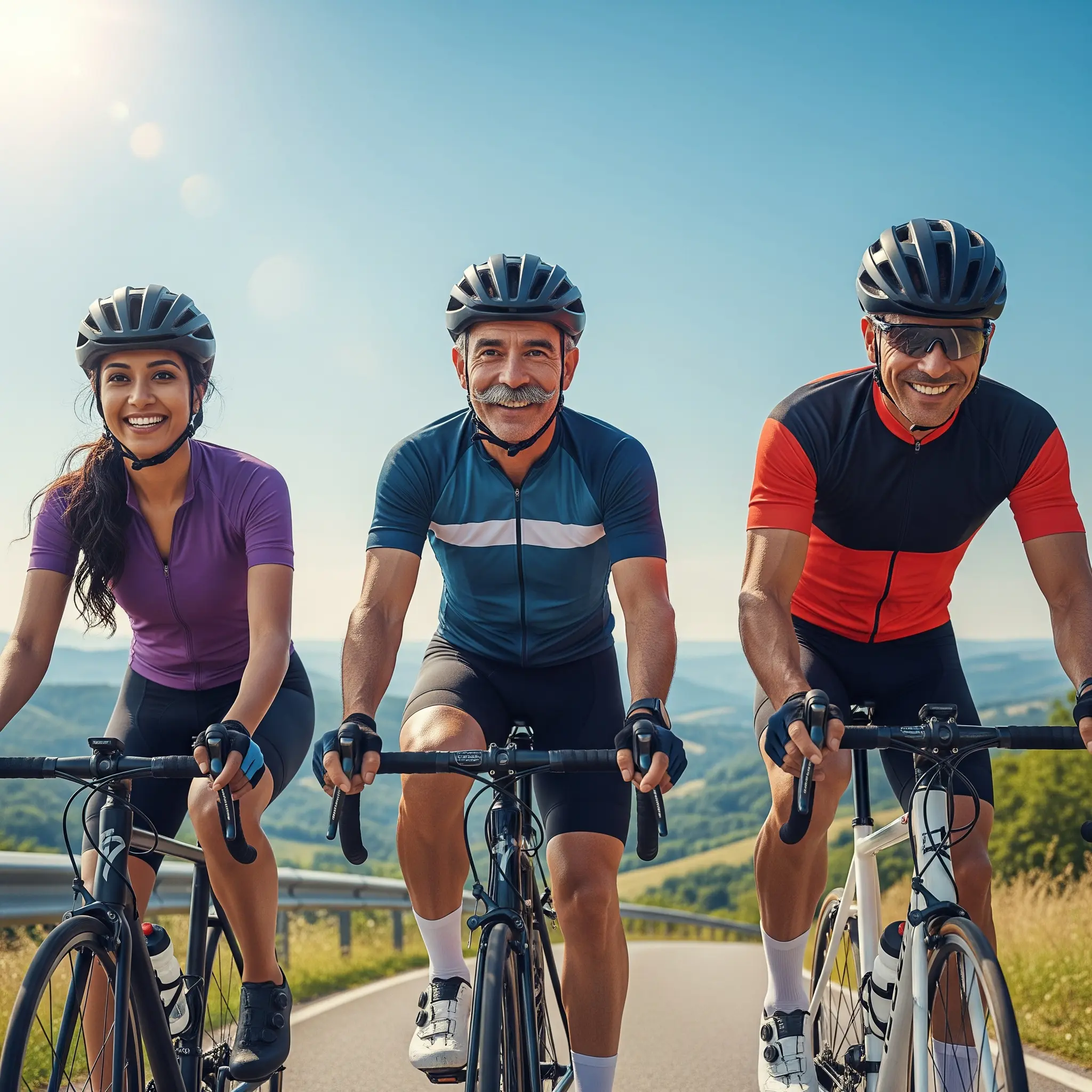 Menschen, die das Radfahren auf der Straße mit Freude und Entspannung genießen