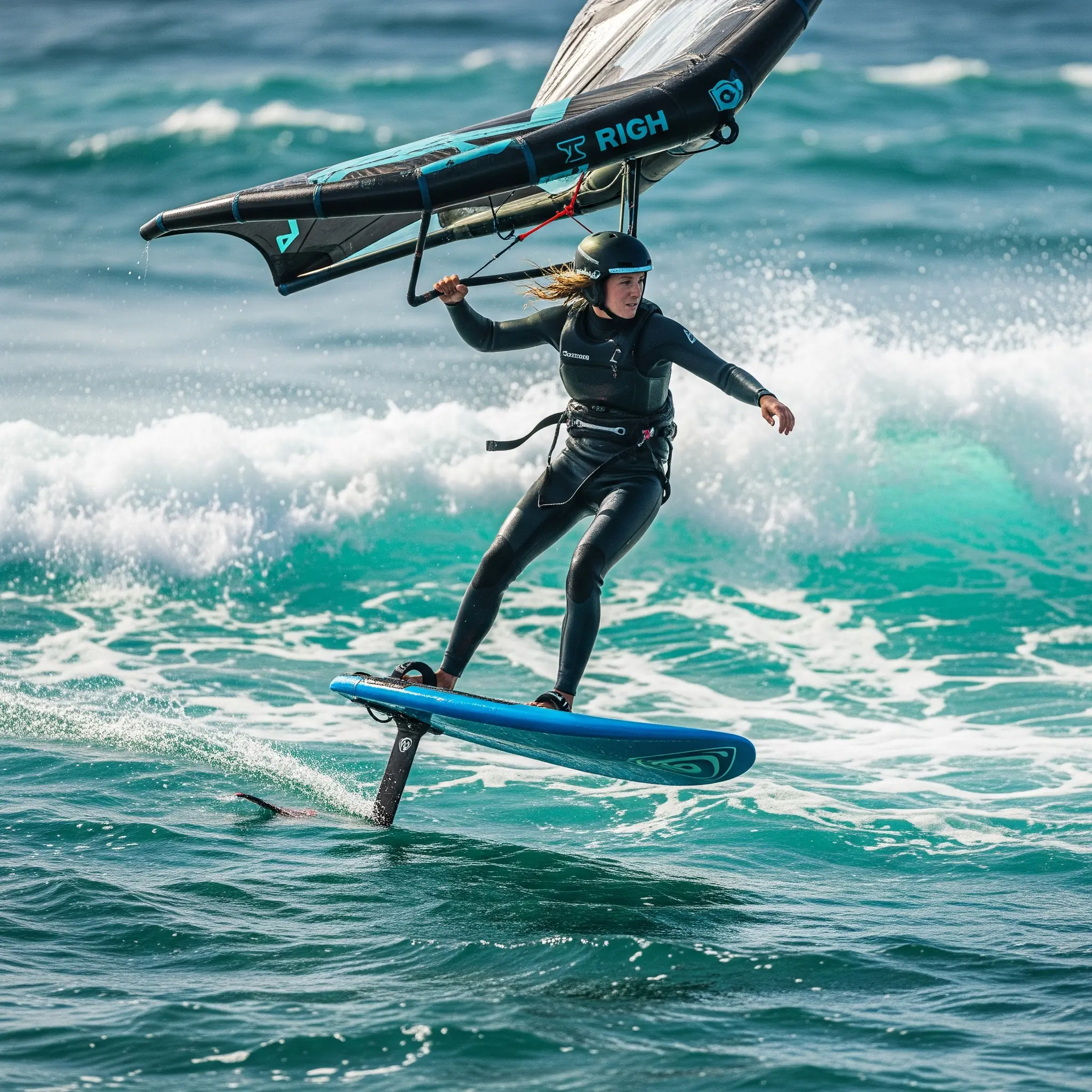 Solo-Abenteurerin genießt das Wing Foiling mit Freude und Konzentration