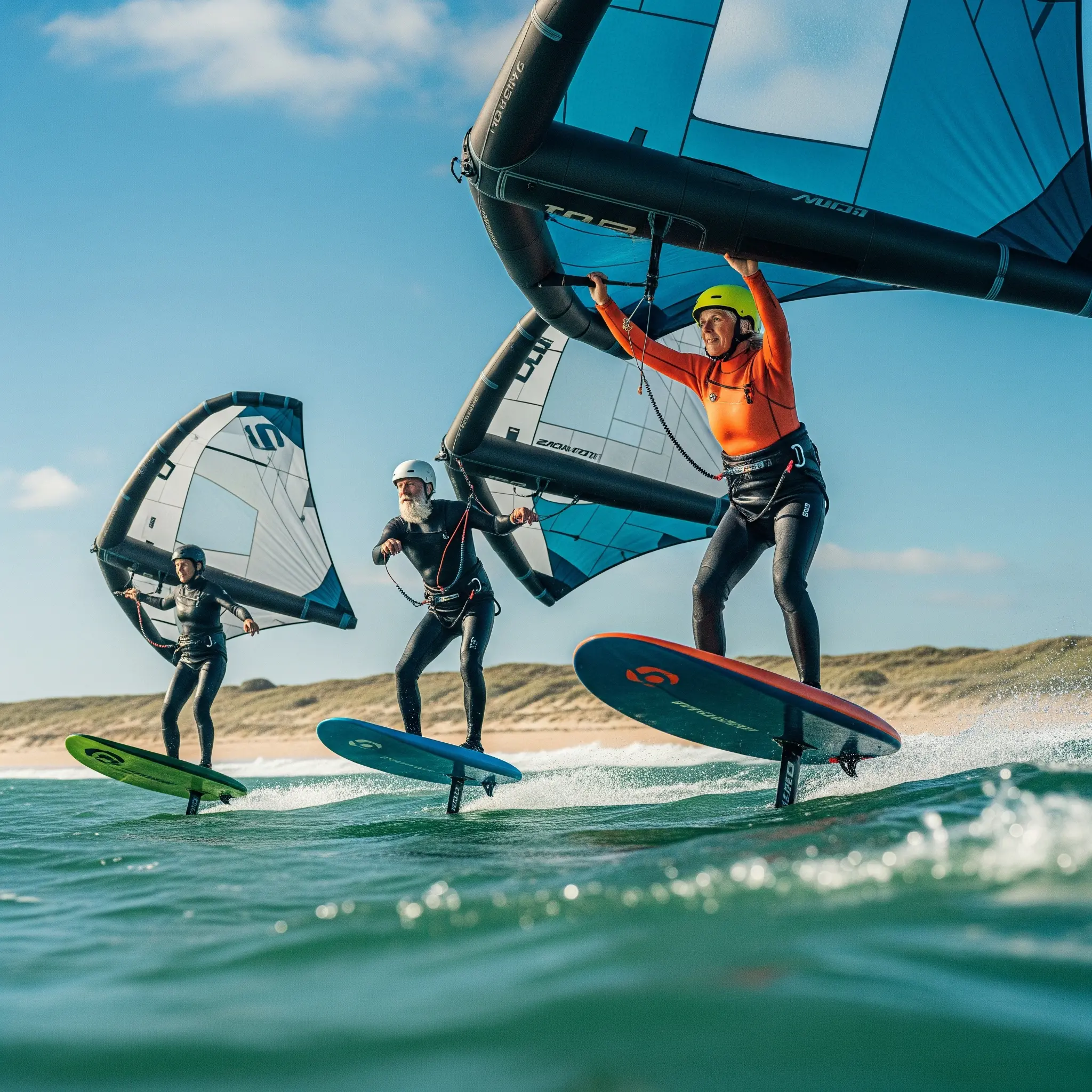Senioren genießen das Wing Foiling mit Freude und Konzentration