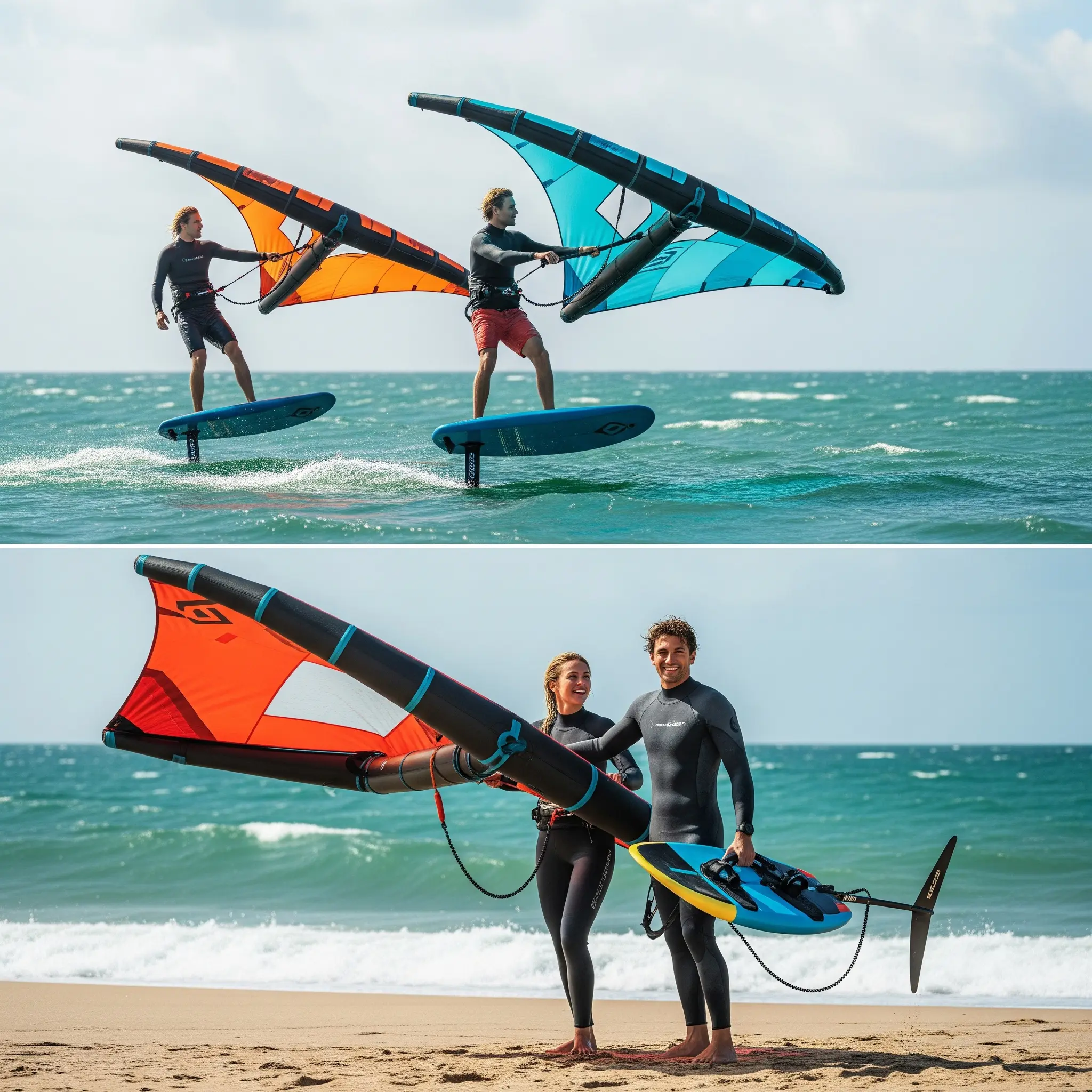 Paare, die mit Freude und Konzentration das Wing Foiling genießen