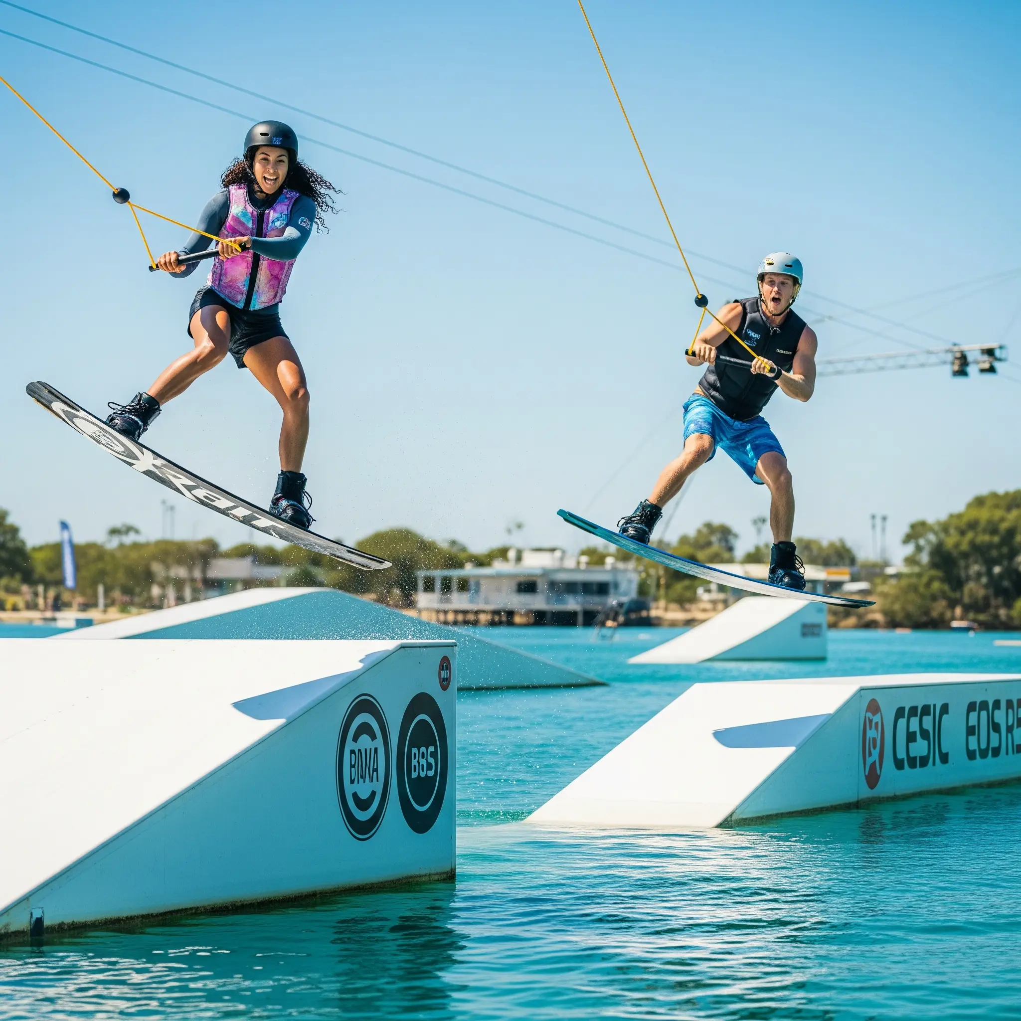 People big air wakeboarding with focus and excitement