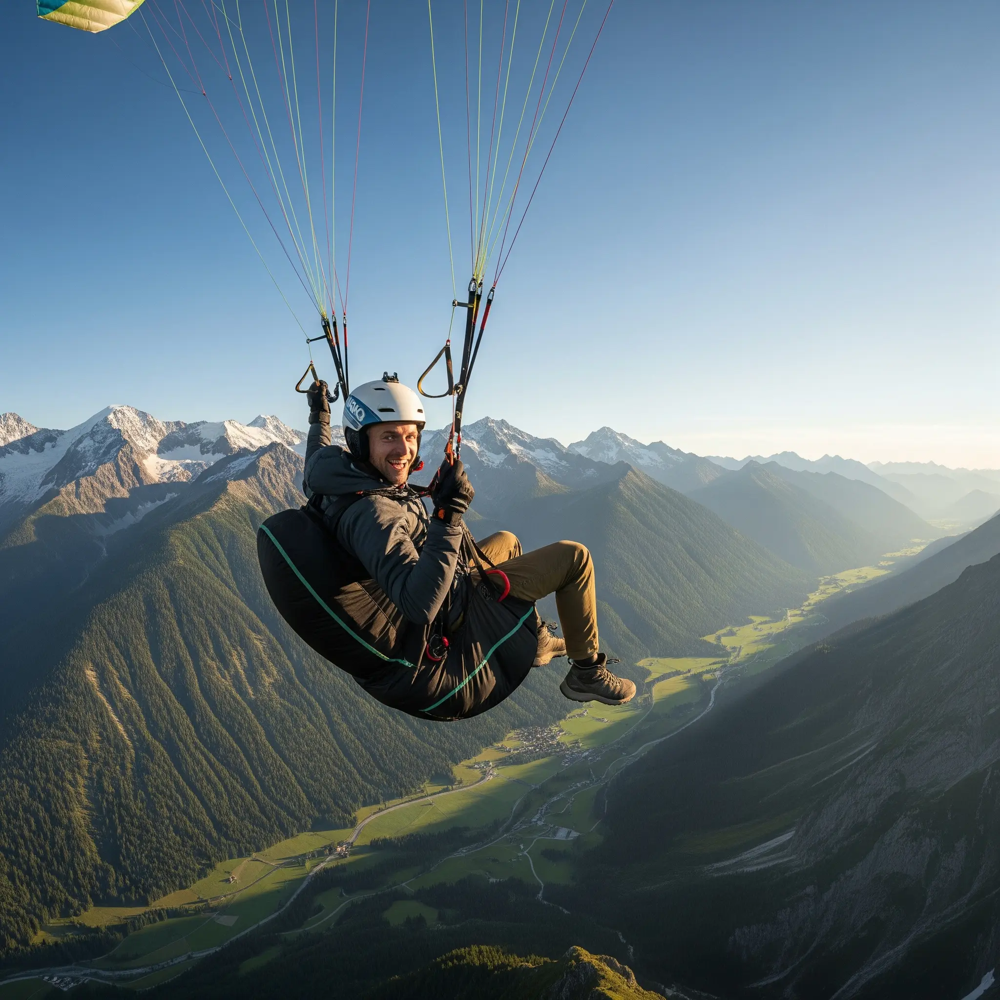 Individual enjoying paragliding with joy and concentration