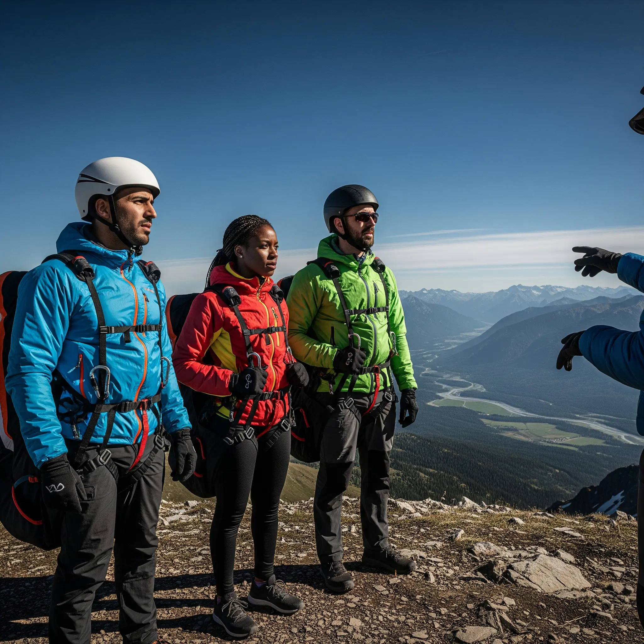 Advanced paragliders in a course, focused and excited