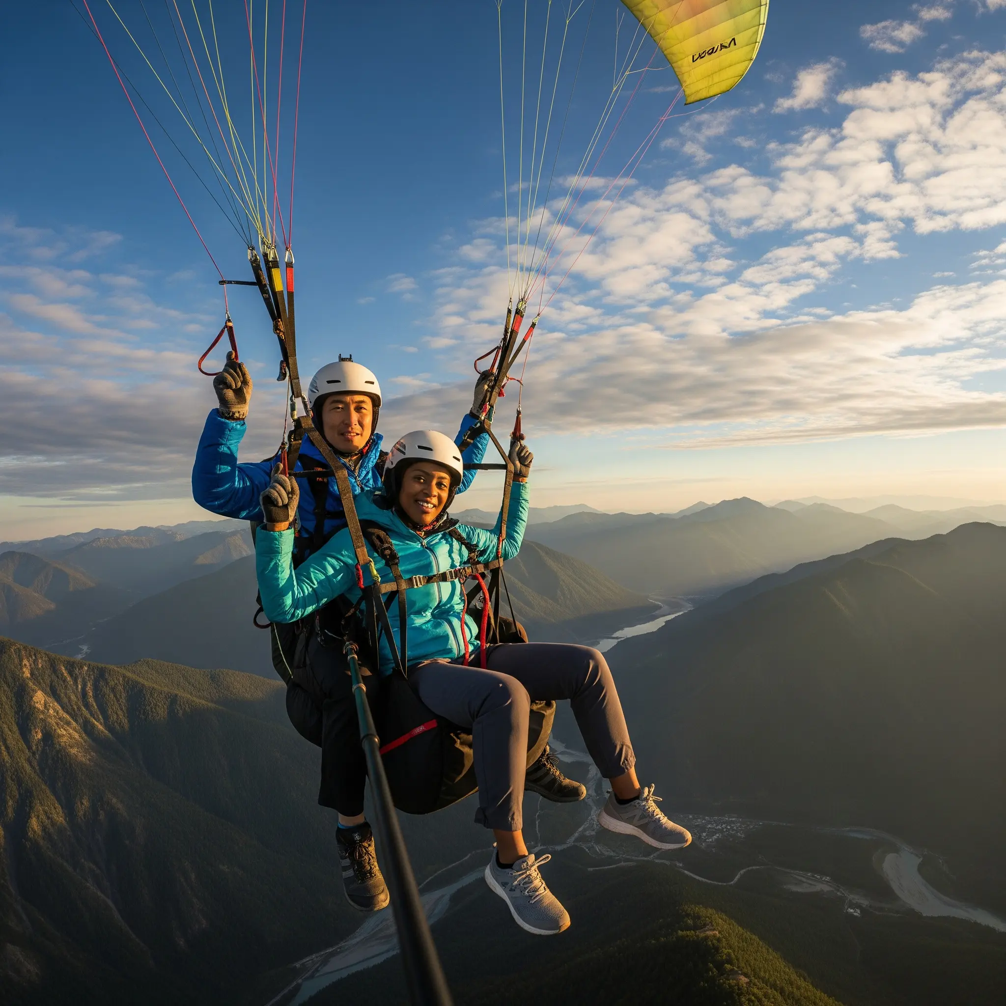 People enjoying thermaling while paragliding