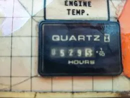 Laymor 8HC Sweepers A close-up image of the hour meter on a Lay-Mor 8HC Sweeper, displaying 529.5 hours of usage. The meter reads "QUARTZ" and is part of a larger panel with labels, including "ENGINE TEMP."