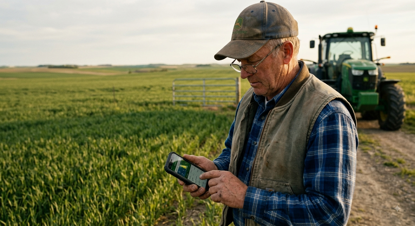 Farmer using smartphone
