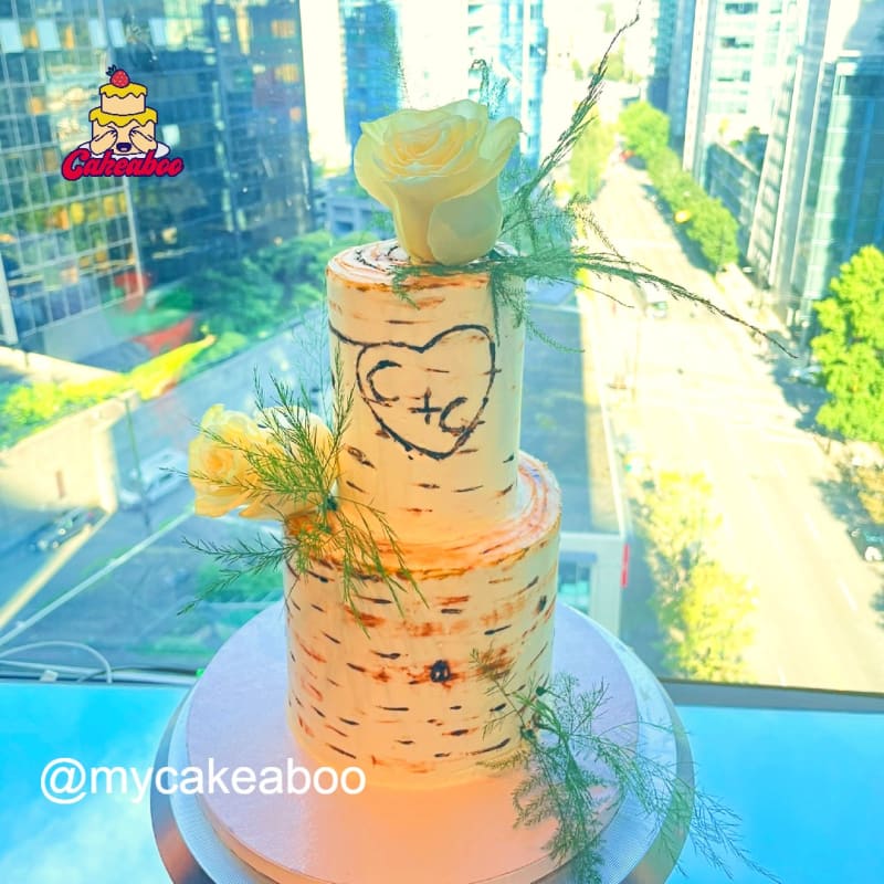 wooden wedding cake - Custom wedding cake in Vancouver by Cakeaboo