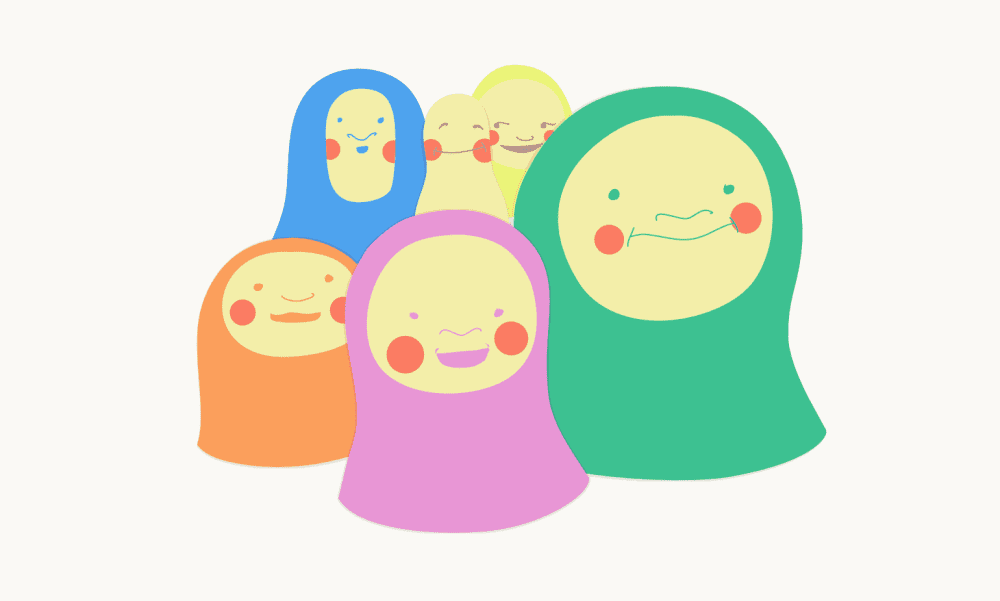 A cluster of matroyshka heads