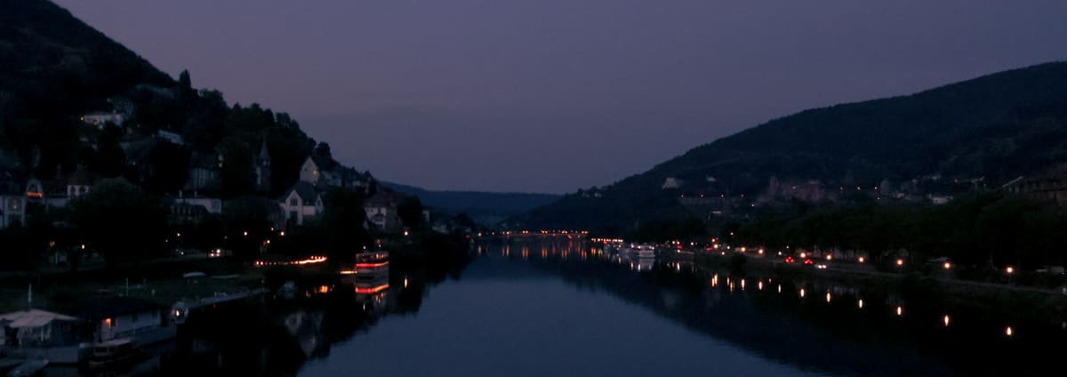 Night view of Neckar River and Heidelberg from bridge