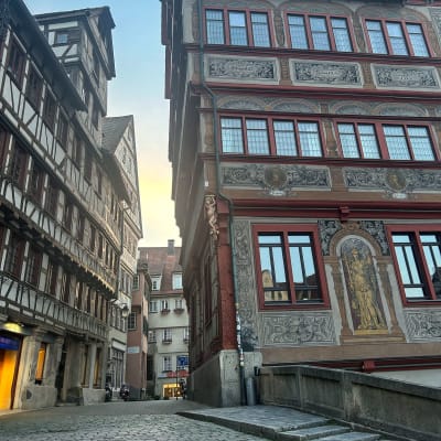 One of the many streets in between half-timbered buildings