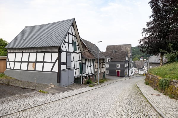More views of white buildings and cobblestone streets