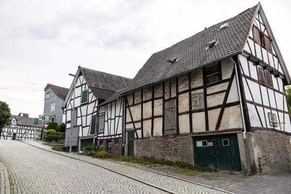 More views of white buildings and cobblestone streets