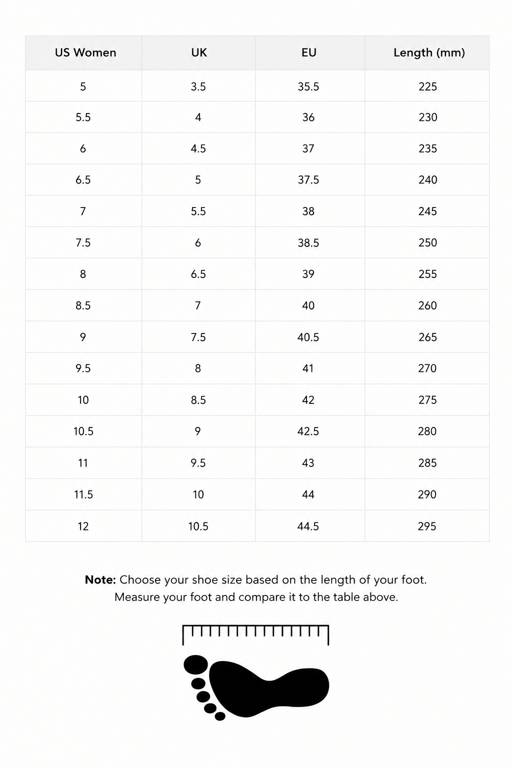 New Balance 9060 Floral Print Size Chart