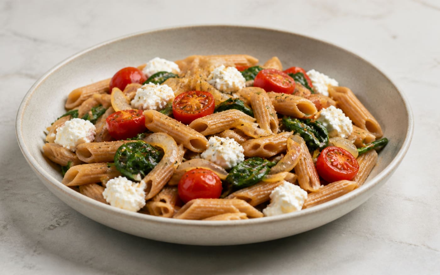 Vollkornpasta mit Tomaten, Spinat & Ricotta