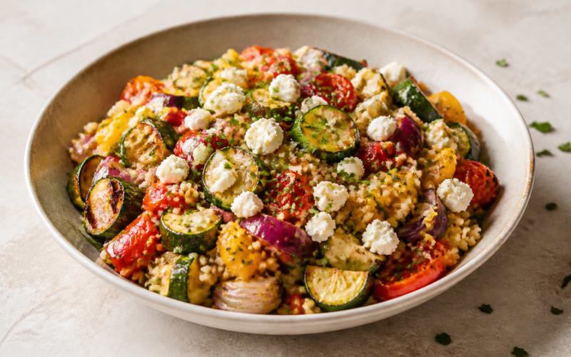Getreidesalat mit Feta & Ofengemüse