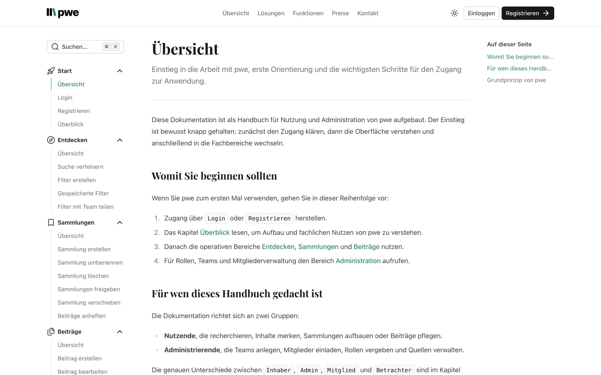 pwe Dokumentation – Handbuch für Nutzung und Administration