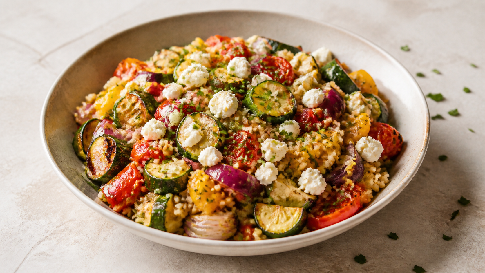 Getreidesalat mit Feta & Ofengemüse
