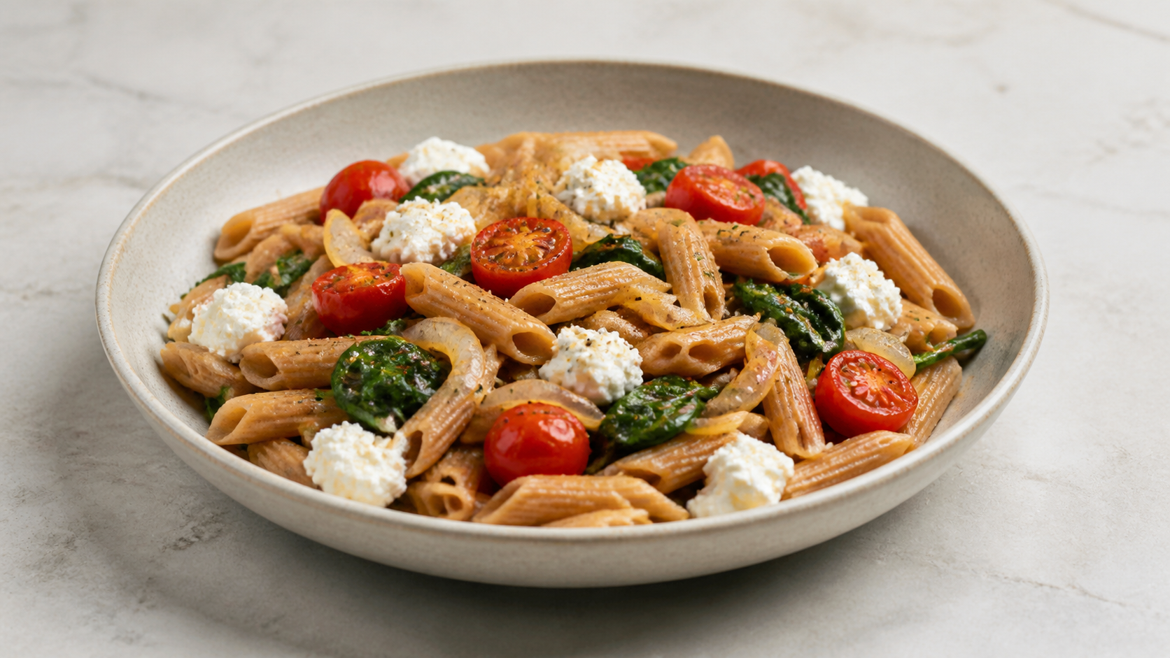 Vollkornpasta mit Tomaten, Spinat & Ricotta