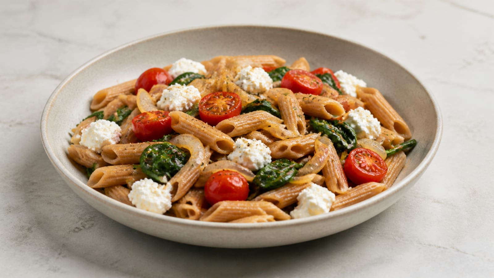 Vollkornpasta mit Tomaten, Spinat & Ricotta