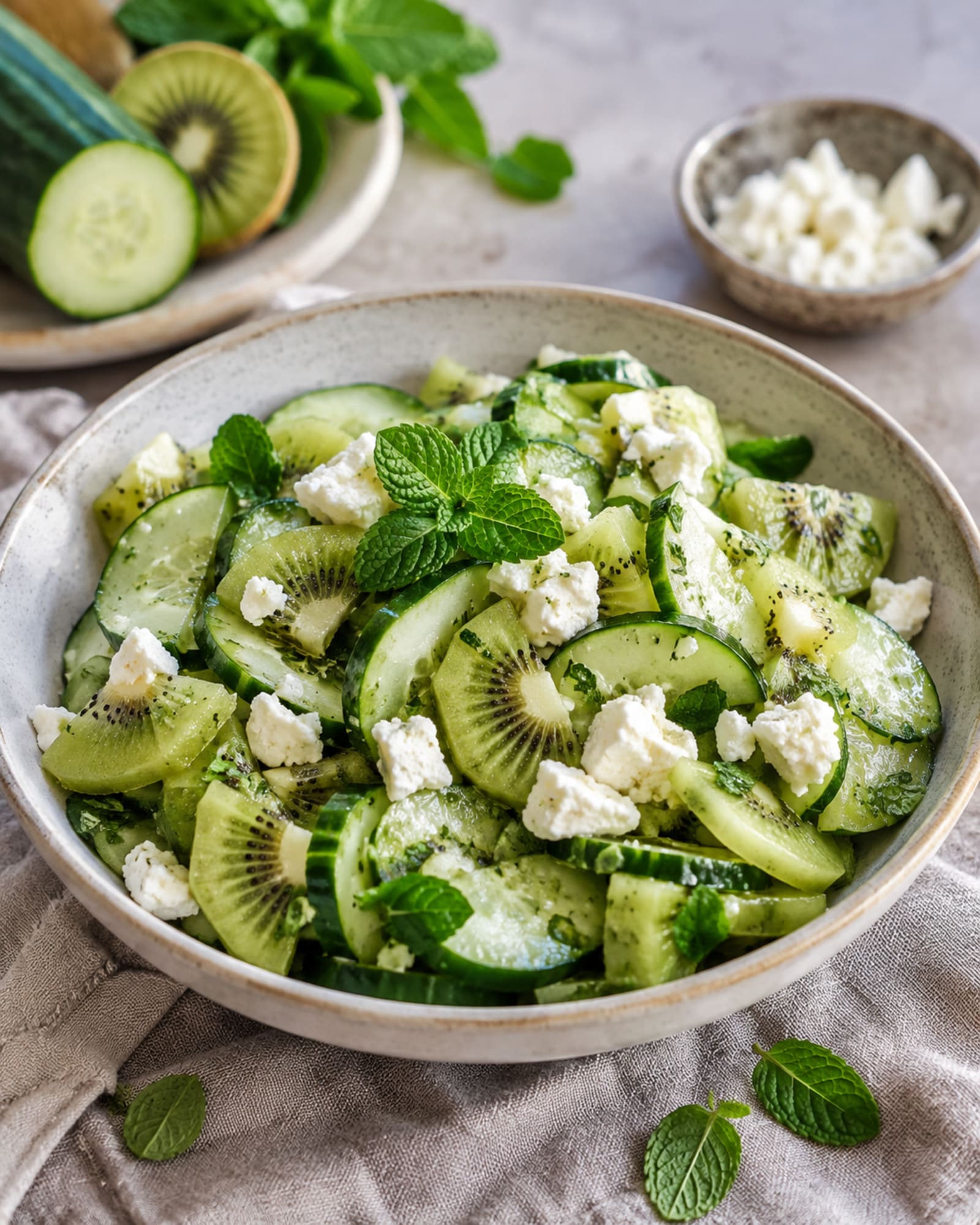 Kiwi-Gurken-Salat mit Feta und Minze