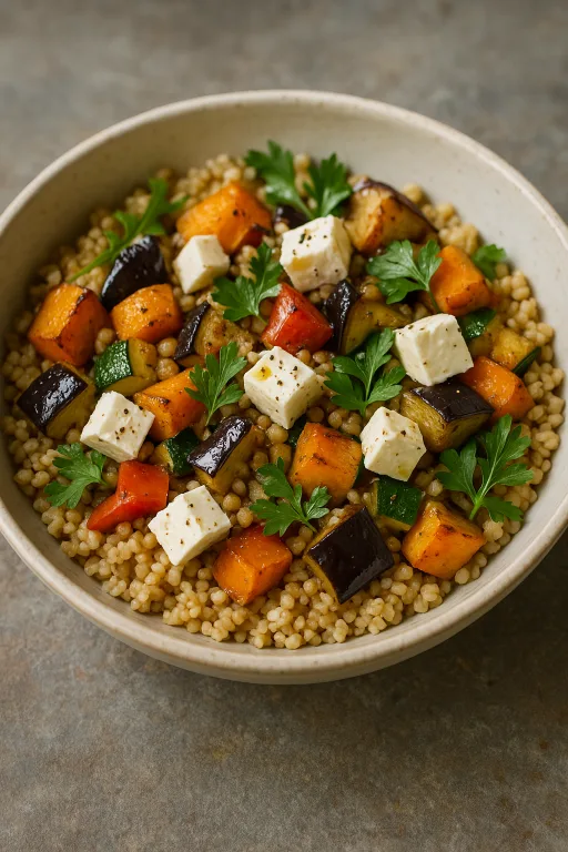 Getreidesalat mit Feta & Ofengemüse