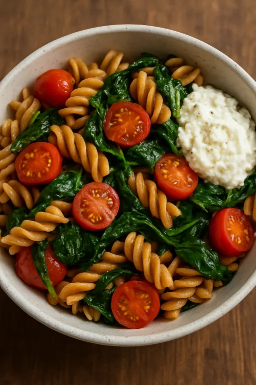 Vollkornpasta mit Tomaten, Spinat & Ricotta